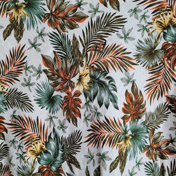 Mo:Vint Cream Floral Leaves Linen Cotton Blend Vintage Boho Swing Flared Top - Picture 5 of 8